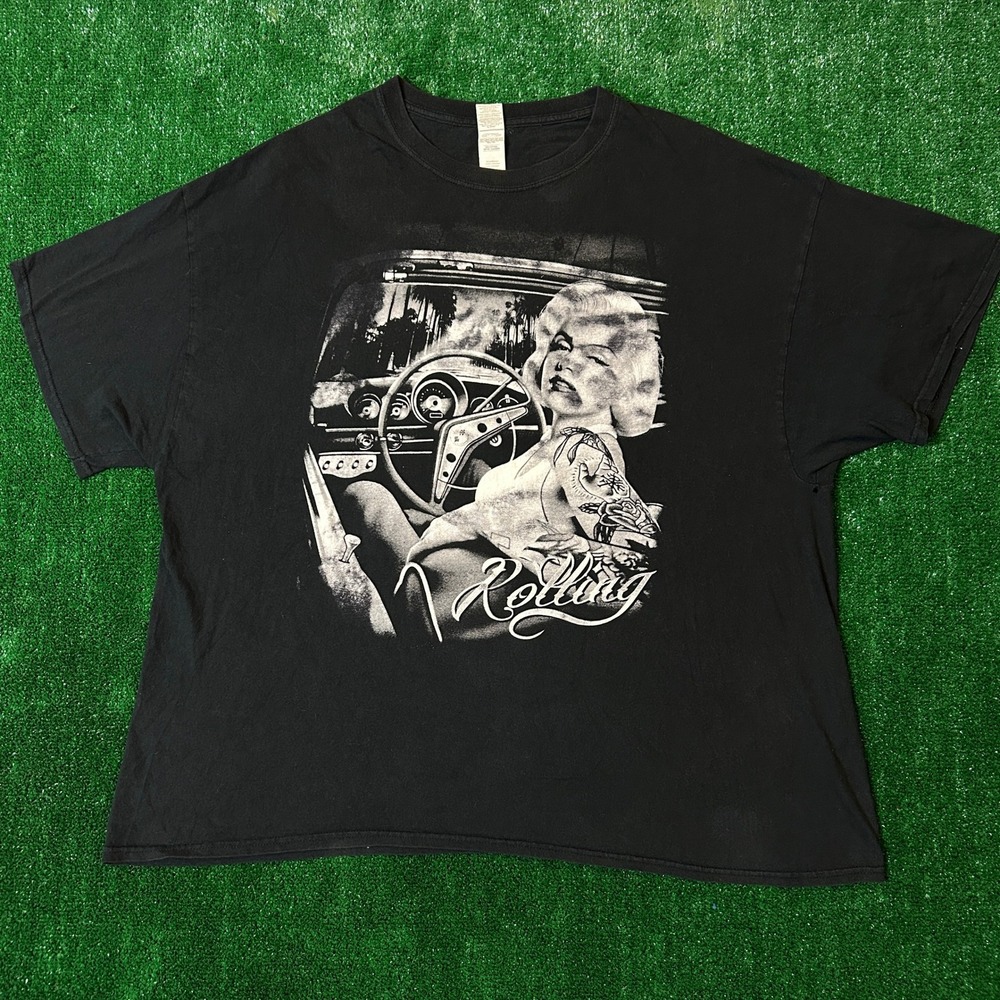 Gildan‎ Graphic Tee Mens 3XL Black Marilyn Monroe Tattoo Rolling Short Sleeve